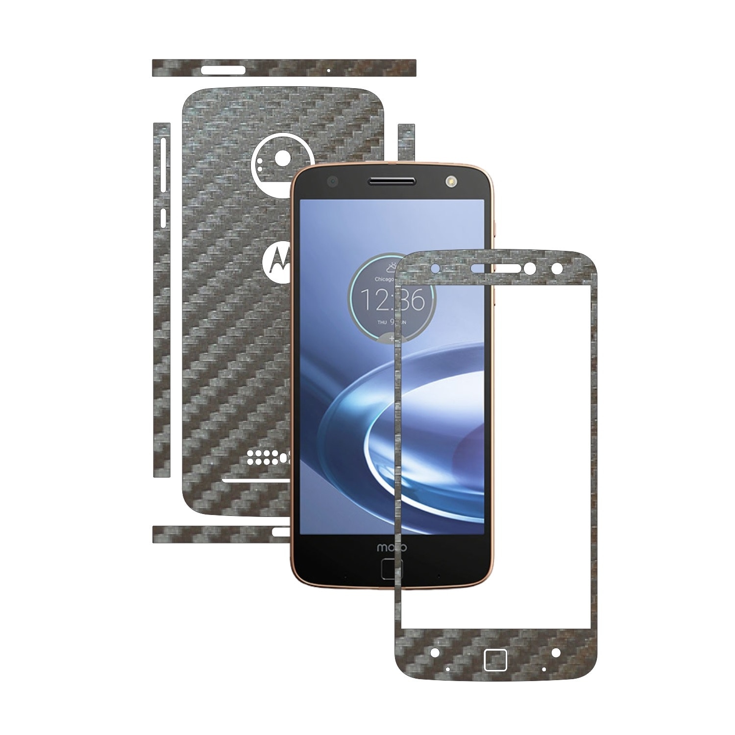 Folie de protectie Carbon Skinz, Husa de tip Skin Adeziv pentru Carcasa, Carbon Gri Argintiu dedicata Motorola Moto Z