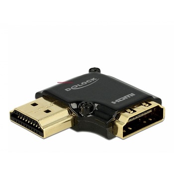 Adaptor HDMI-A T-M unghi 90 grade stanga 4K carcasa metalica, Delock 65660 Adaptor HDMI-A T-M unghi 90 grade stanga 4K carcasa metalica, Delock 65660