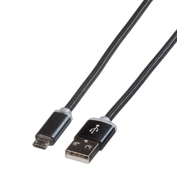 Cablu USB la micro USB cu indicator LED 1m Negru, Roline 11.02.8318 Cablu USB la micro USB cu indicator LED 1m Negru, Roline 11.02.8318