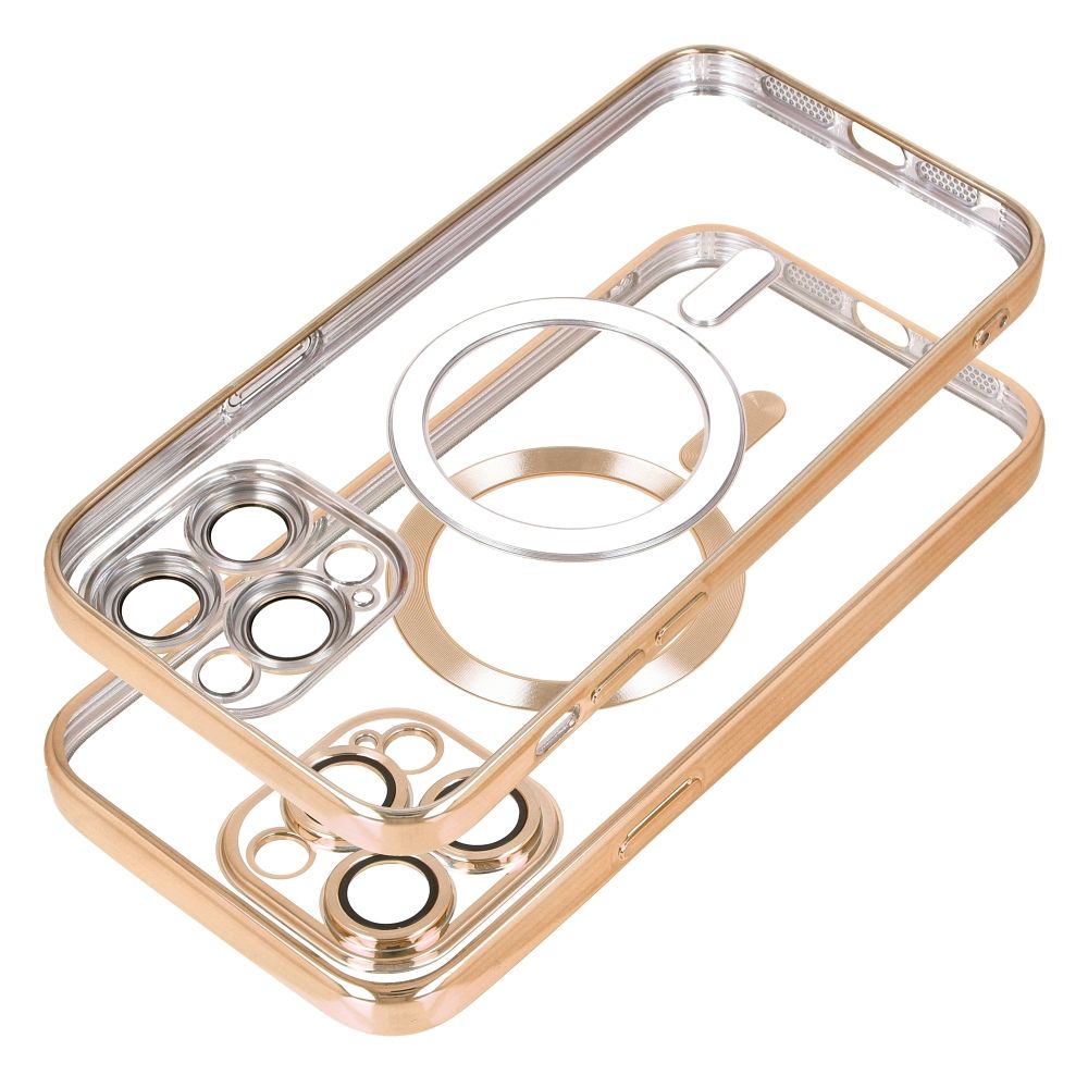 Husa din silicon cu margini metalizate Ultra-Soft, Luxury Magsafe, compatibila cu iPhone 15 / Auriu
