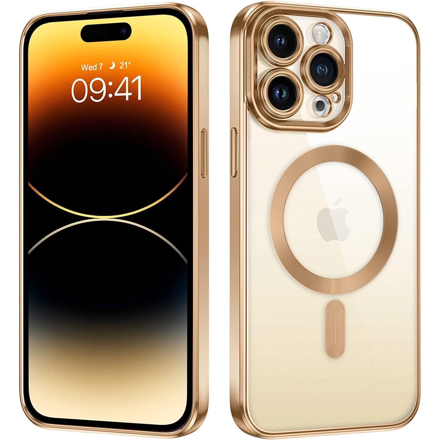 Husa din silicon cu margini metalizate Ultra-Soft, Luxury Magsafe, compatibila cu iPhone 15 / Auriu