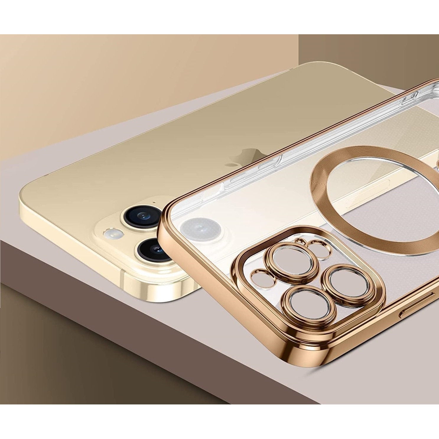 Husa din silicon cu margini metalizate Ultra-Soft, Luxury Magsafe, compatibila cu iPhone 15 / Auriu