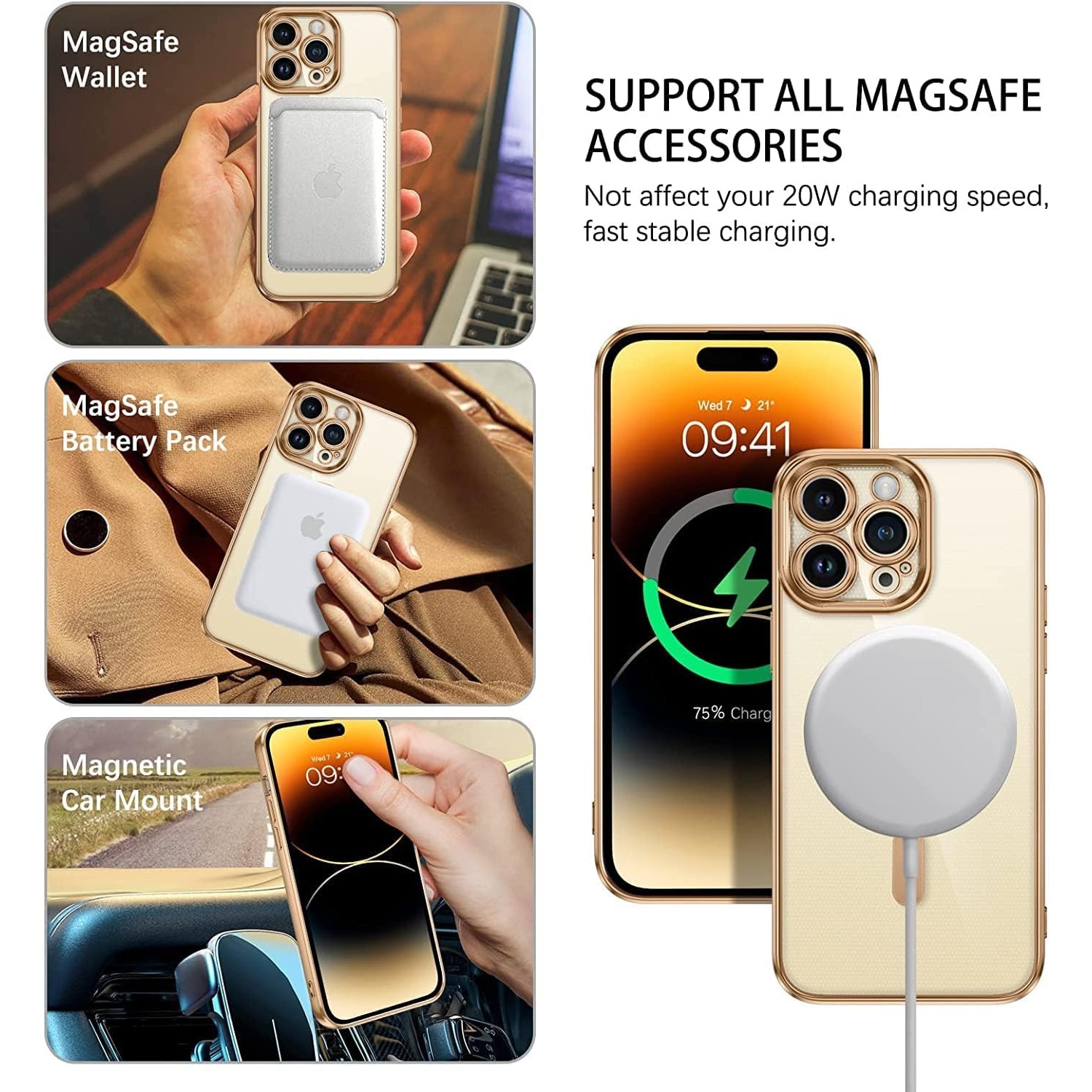 Husa din silicon cu margini metalizate Ultra-Soft, Luxury Magsafe, compatibila cu iPhone 15 / Auriu