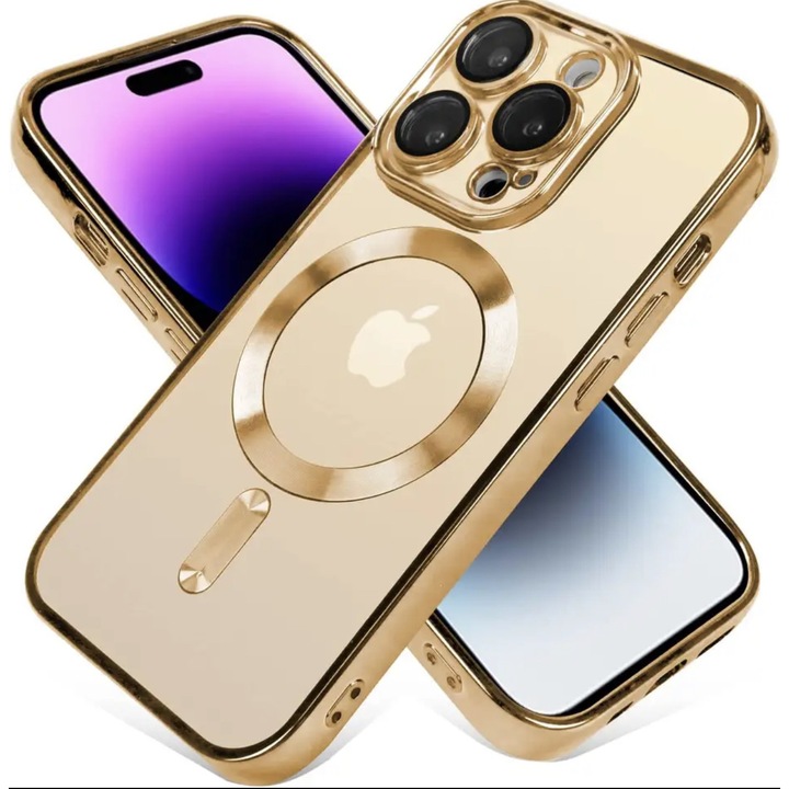 Szilikon tok fémezett élekkel Ultra-Soft, Luxury Magasafe, kompatibilis az iPhone 15 Pro / Gold telefonnal