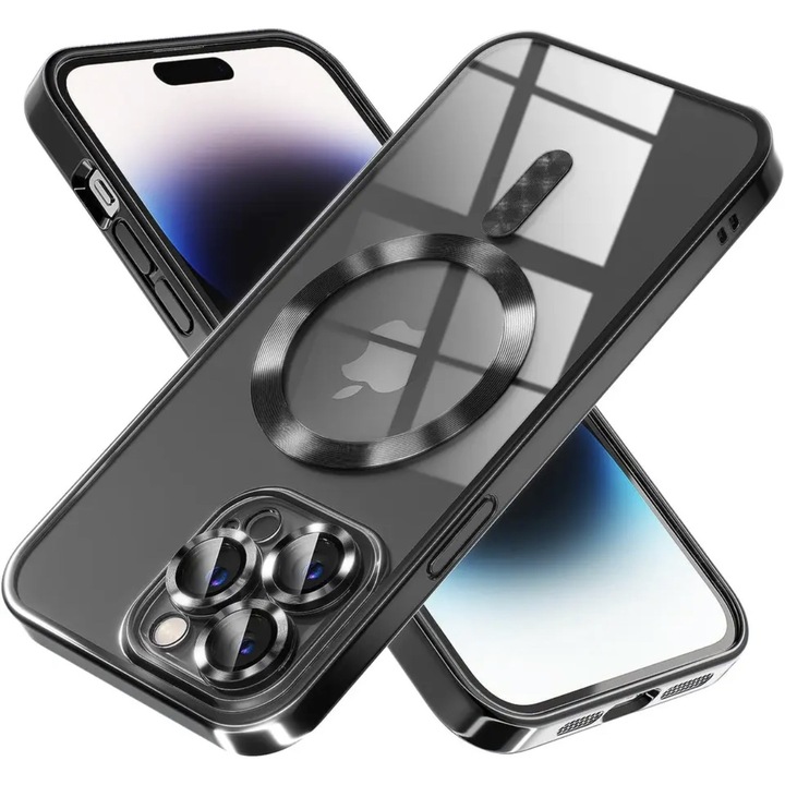 Szilikon tok fémezett élekkel Ultra-Soft, Luxury Magasafe, kompatibilis az iPhone 15 Pro készülékkel / fekete
