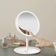 Oglinda cosmetica cu led pentru machiaj, Darklove, Iluminata 26 LED-uri, 3 tipuri de lumina, Intensitate reglabila, Touch switch, Rotire 90º, 500mAh, Reincarcare USB, Baza depozitare mare, Alb