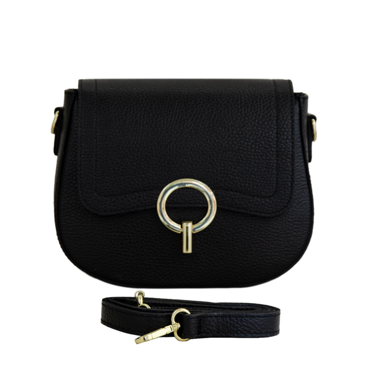 Geanta crossbody din piele naturala Eva Bags, Alana negru, 23x18x8 cm