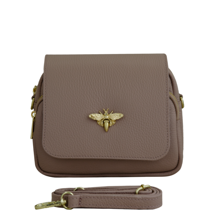 Eva Bags valódi bőr crossbody táska, Ania púderrózsaszín, 21x17x10 cm