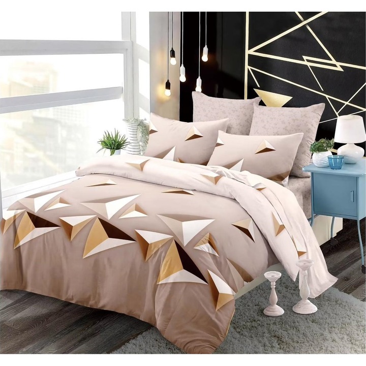 Dupla ágyneműgarnitúra gumis, 2 személyes, Finet, 6 részes, Spring14