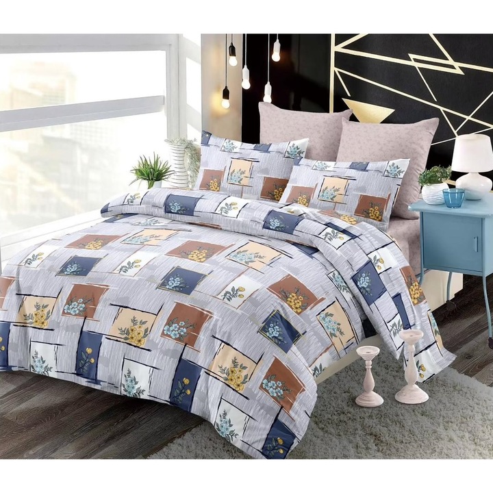 Dupla ágyneműgarnitúra gumis, 2 személyes, Finet, 6 részes, Spring20