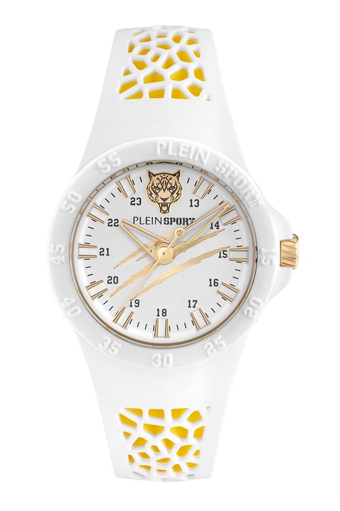 Plein Sport, Унисекс часовник със силиконова каишка, Бял, Жълт