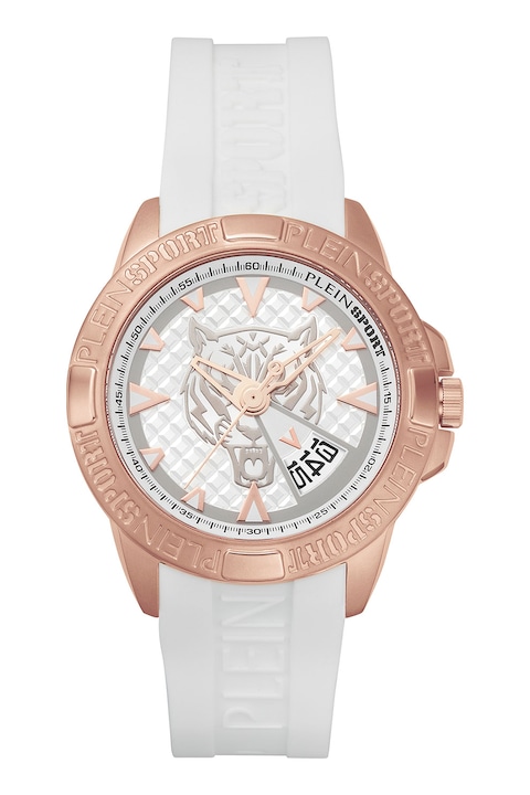 Plein Sport, Кварцов часовник със силиконова каишка, Rose Gold, Бял
