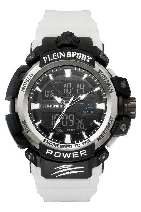 Plein Sport, Часовник с хронограф и силиконова каишка, Бял, Черен