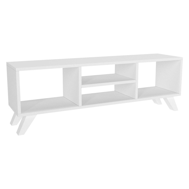 TV állvány nappaliba, UnicUtil, 125 x 30 x 41 cm, strapabíró melamin forgácslap, 1 ajtó, 3 polc, modern dizájn, ideális irodába és nappaliba, könnyen karbantartható, teherbírás akár 14 kg, tölgyfa, fehér