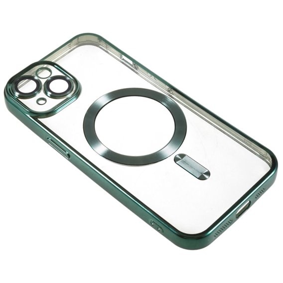 Husa din silicon cu margini metalizate Ultra-Soft, Luxury Magsafe, compatibila cu iPhone 15 / Verde