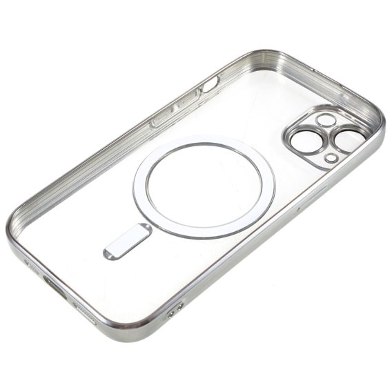 Husa din silicon cu margini metalizate Ultra-Soft, Luxury Magsafe, compatibila cu iPhone 15 Plus / Argintiu