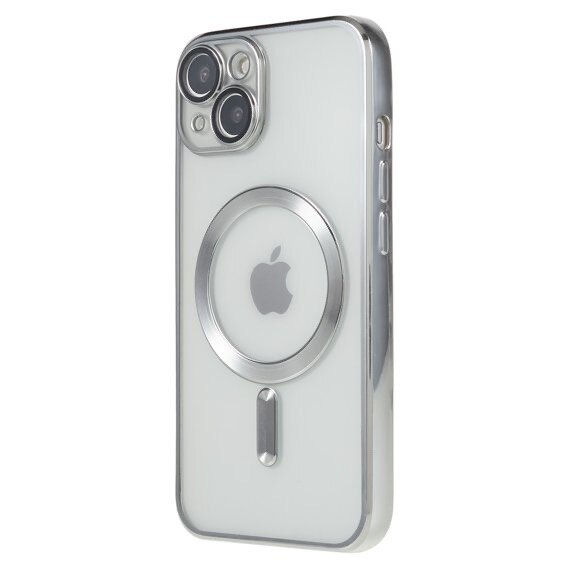 Husa din silicon cu margini metalizate Ultra-Soft, Luxury Magsafe, compatibila cu iPhone 15 Plus / Argintiu