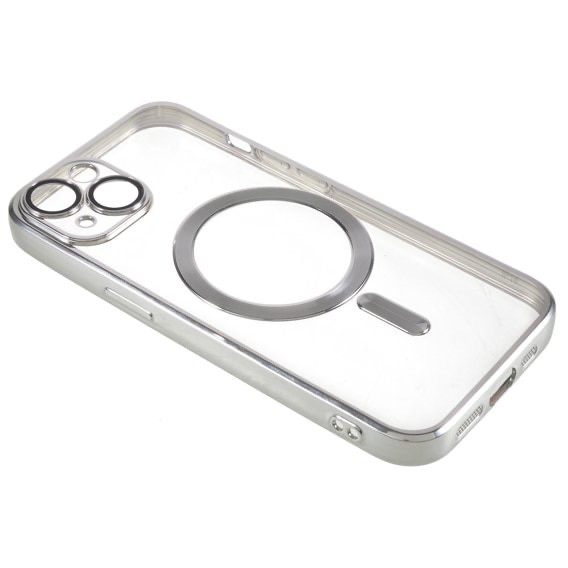 Husa din silicon cu margini metalizate Ultra-Soft, Luxury Magsafe, compatibila cu iPhone 15 Plus / Argintiu