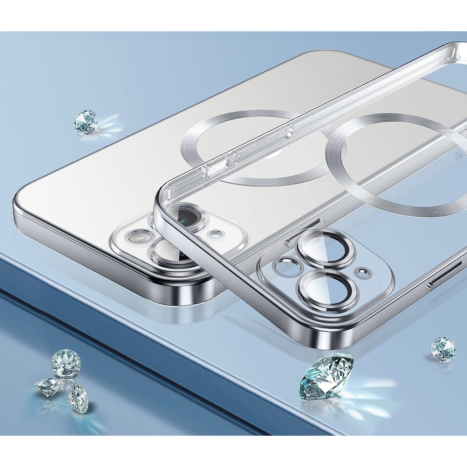Husa din silicon cu margini metalizate Ultra-Soft, Luxury Magsafe, compatibila cu iPhone 15 / Argintiu