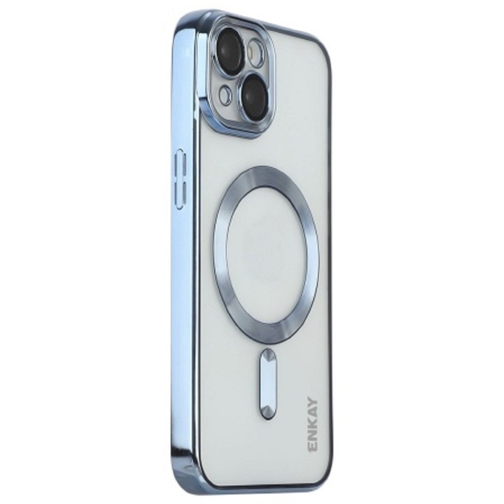 Szilikon tok fémezett élekkel Ultra-Soft, Luxury Magsafe, kompatibilis az iPhone 15 Plus készülékkel / Világoskék