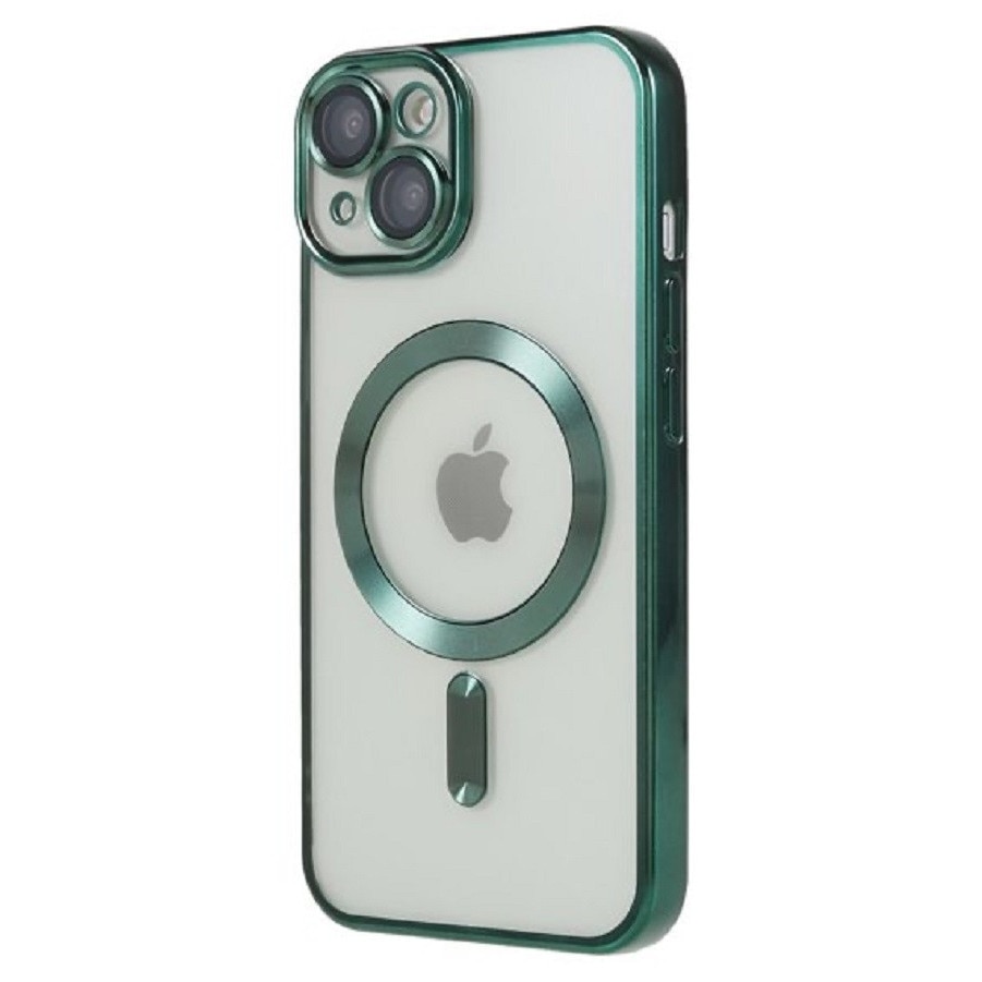 Husa din silicon cu margini metalizate Ultra-Soft, Luxury Magsafe, compatibila cu iPhone 15 / Verde