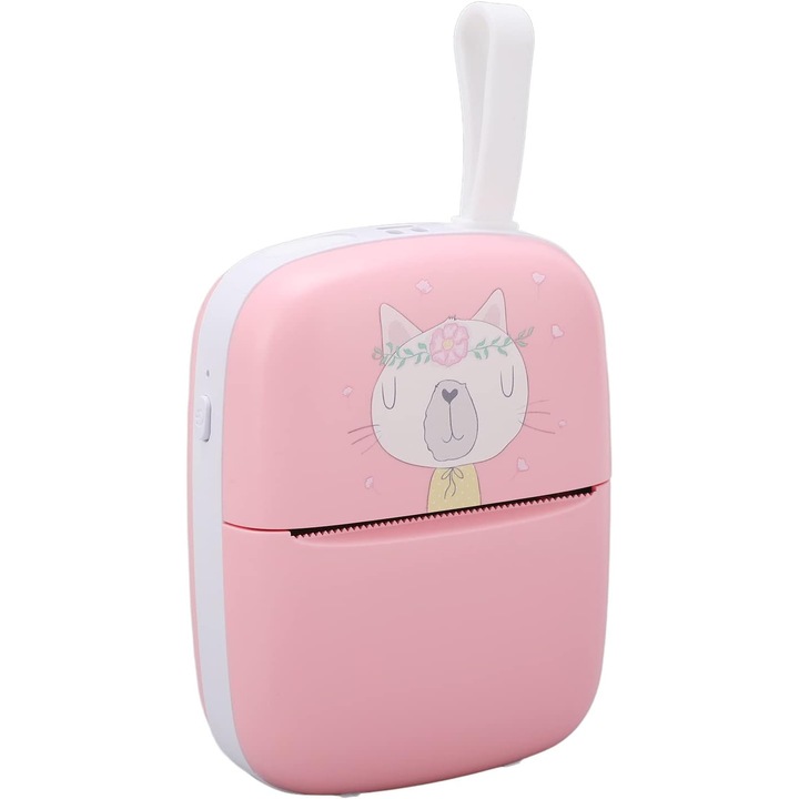 Imprimanta termica portabila, 55x30 mm, 1000mAh, roz, Bluetooth, compatibil IOS/ Android