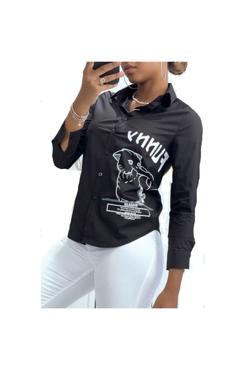 Camasa May C040N culoare negru, Negru