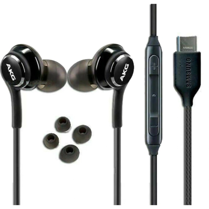 Casti cu fir stereo, AKG, tip In-Ear pentru Samsung, conector USB Type-C, microfon, Negru