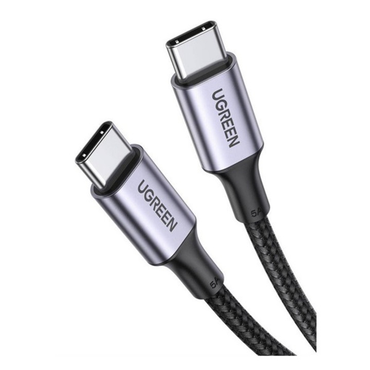 Ugreen adatkábel, type-c - type-c, 5a, pd gyorstöltő, 100w, 100cm, cipőfűző, fekete