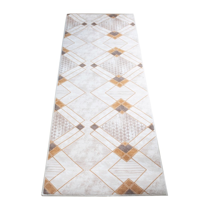 Килим RNova 82,80x300, 100% полиестер, височина на плюша 6 мм, тегло 800 гр/кв.м, противоплъзгащ, геометричен