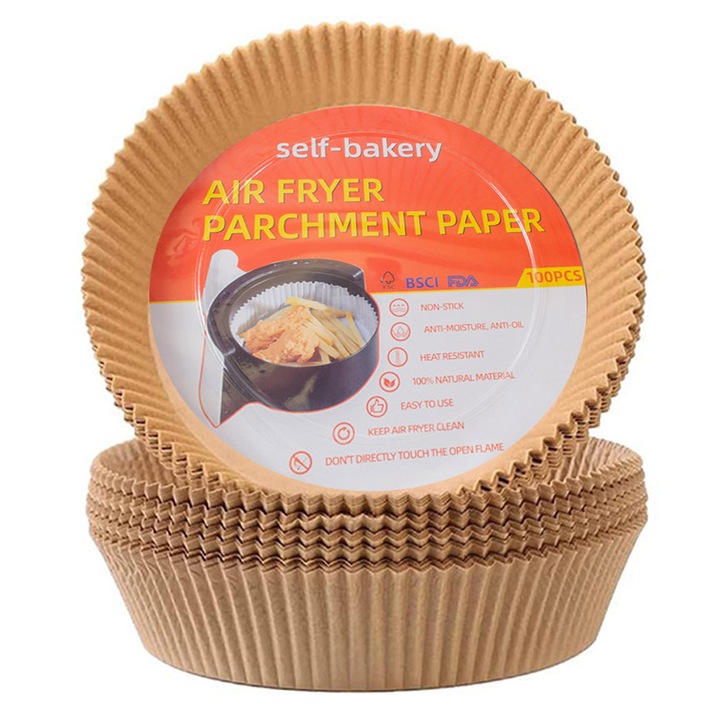 Хартия за печене на въздушен фритюрник Kravzite, маслоустойчива, водоустойчива, лесна за почистване, карикатура, 20×20×4, 5 см, кафява, 30 бр.