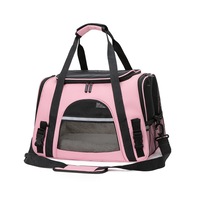 Geanta pentru transport animale mici pliabil, NUODWELL, Cu curea de umar reglabila si banda reflectorizanta, Usor de transportat, Plasa respirabila, Pentru caine si pisica, 43 x 28 x 25cm, Roz