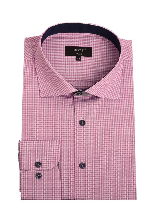 Camasa supradimensionata SOTTI din Bumbac, Model Carouri mici, insertii guler si manseta, Tipar Regular fit -Confort, ST30012-T7, Marimea 48, Roz