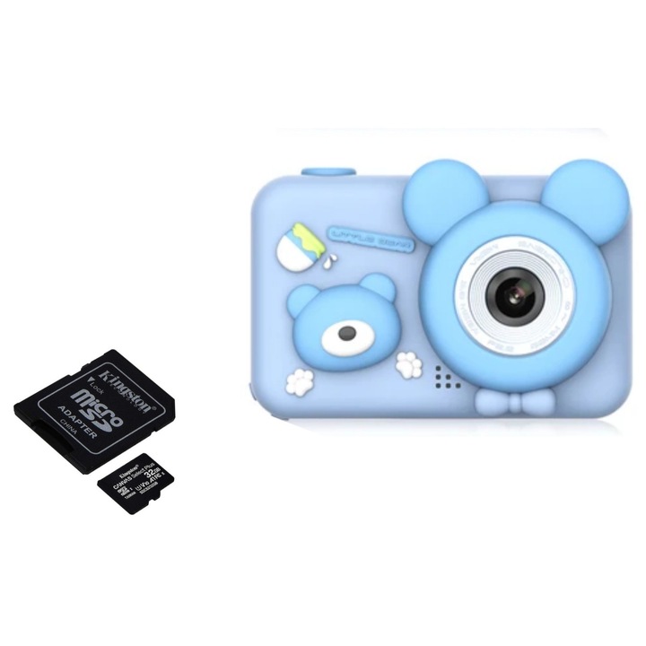 Цифров фотоапарат за деца, THD D32, резолюция на снимката 8 мегапиксела, microSD карта 32GB, видео 720p, син