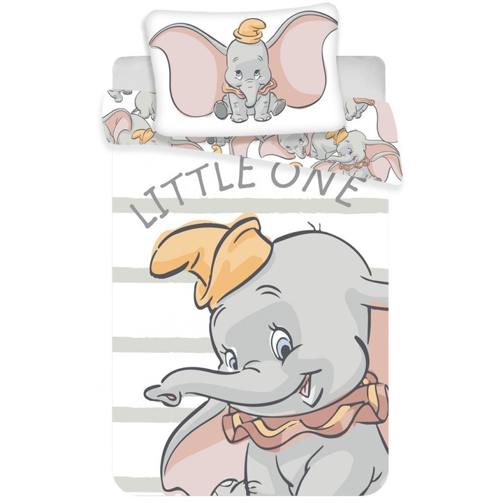 Lenjerie de pat pentru copii tematica Disney Dumbo 2 piese 100 × 135cm, 40 × 60 100% Bumbac