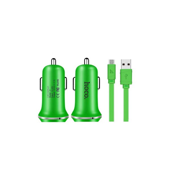Incarcator auto, Hoco, Z1, 1.5 A, cablu micro USB, verde