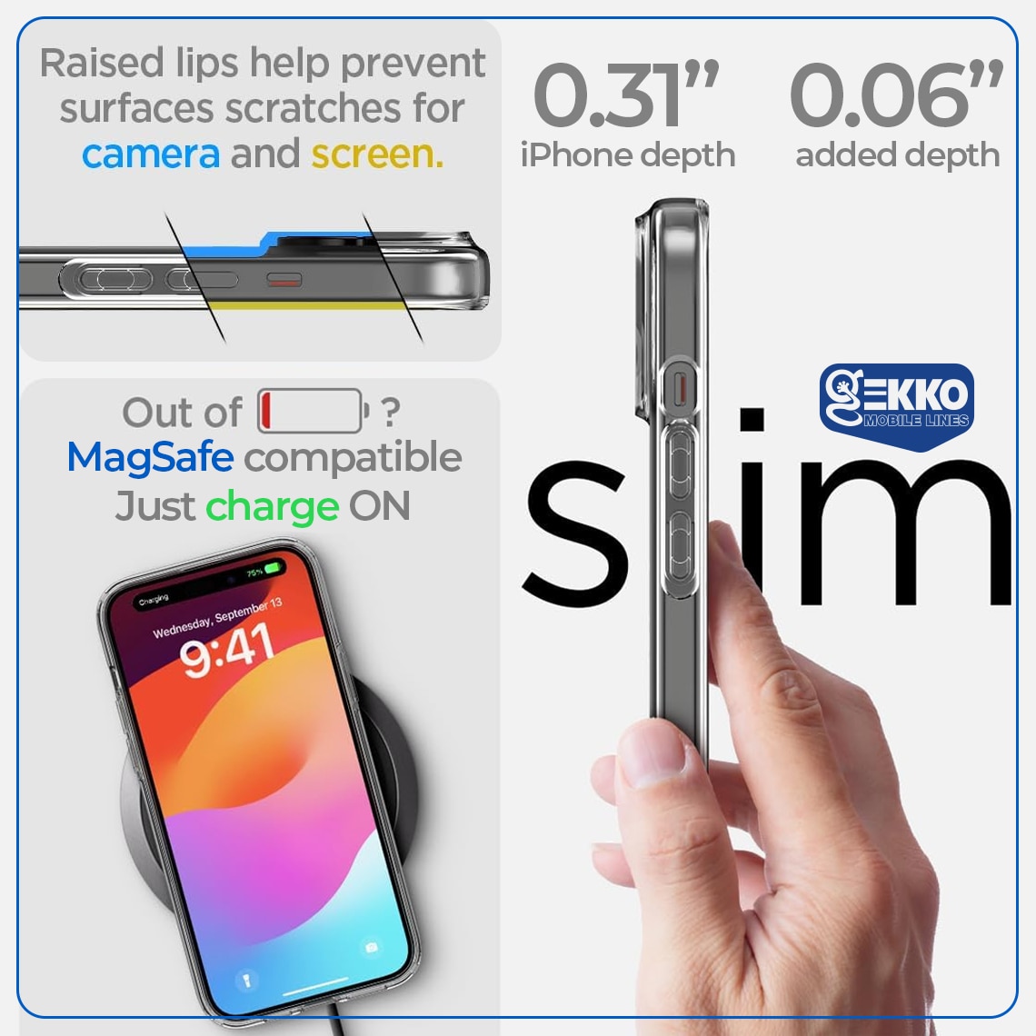 Husa pentru iPhone 15 - Clear, Ultrasubtire, din silicon gel, flexibila, puncte anti-condens la interior, 0.33mm, Transparenta, Gekko™