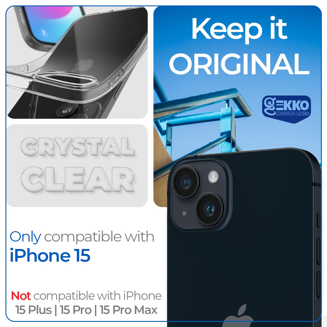 Husa pentru iPhone 15 - Clear, Ultrasubtire, din silicon gel, flexibila, puncte anti-condens la interior, 0.33mm, Transparenta, Gekko™