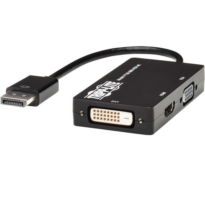 Tripp Lite DisplayPort-VGA/DVI/HDMI мултифункционален кабелен адаптер, DP 1.2, DP-VGA/DVI/HDMI, UHD 4K x 2K @ 24/30Hz HDMI (P136-06N-HDV-4K), черен