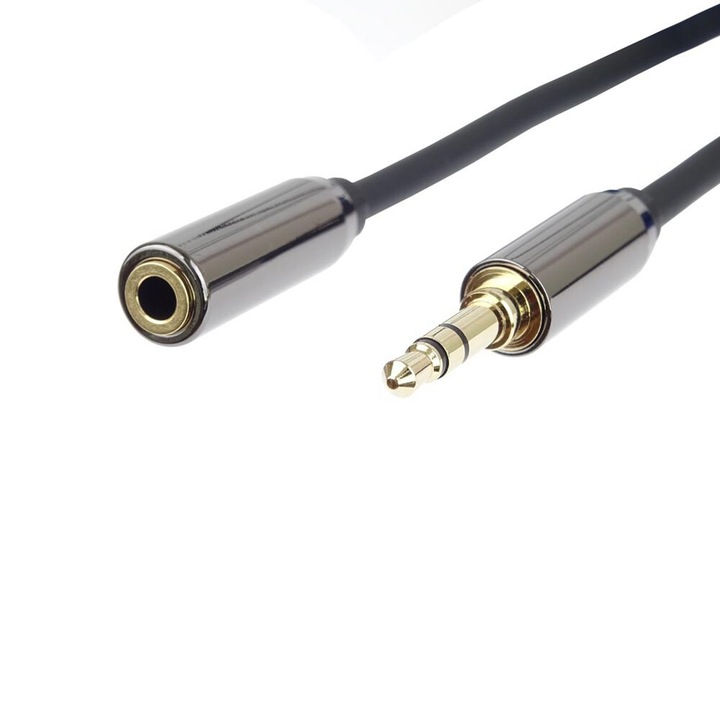 Аудио удължителен кабел, Basekit, жак 3,5 мм мъжки към 3,5 мм женски, 3 м, черен