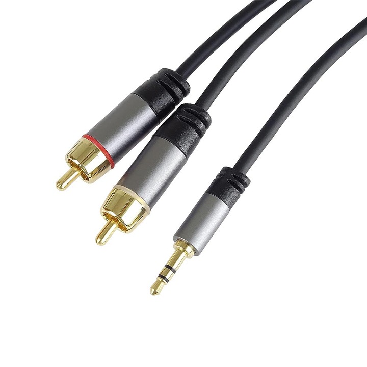 Cablu Audio Jack Stereo, Basekit, Jack 3.5mm la 2RCA Tata, 1.5m, Negru