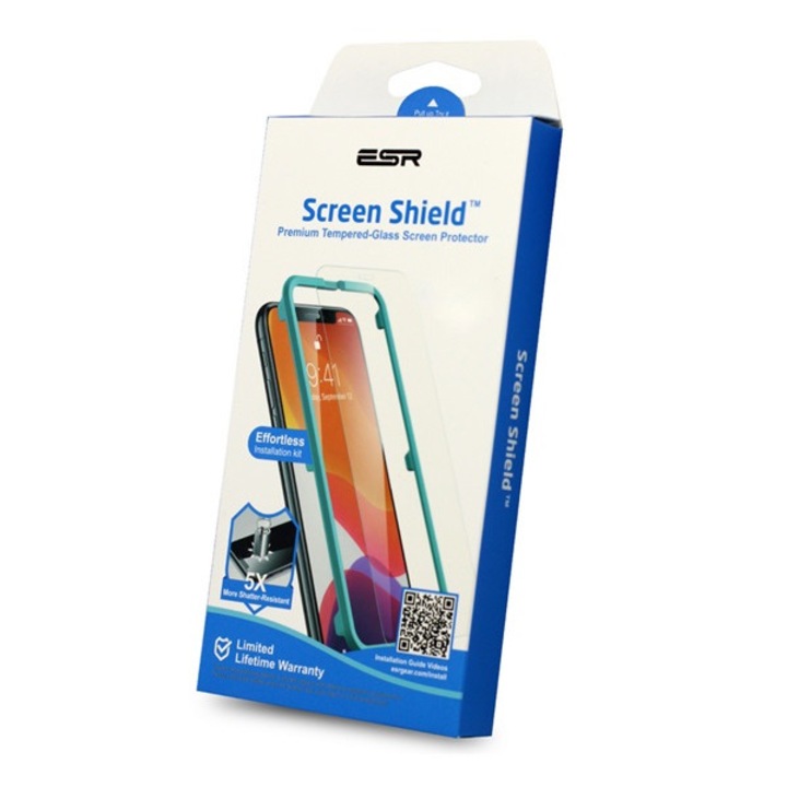 Esr screen shield képernyővédő üveg, 2.5d, 0.3mm, 9h + segédkeret, átlátszó, kompatibilis: Apple iPhone 14 Plus / iPhone 13 Pro Max