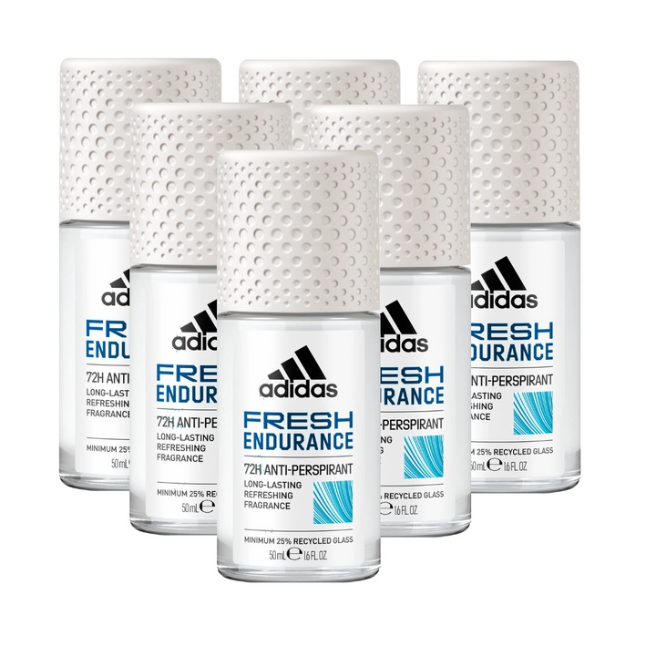 Set 6 x Antiperspirant roll-on Adidas Fresh Endurance, 72h protectie, 0% alcool, 50 ml