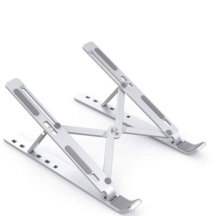 Laptop/táblagép állvány, ergonomikus kialakítás, 6 állítható szög, összecsukható, alumíniumötvözet, 15,6 hüvelykig, csúszásgátló betétek, Aiyando, térszürke