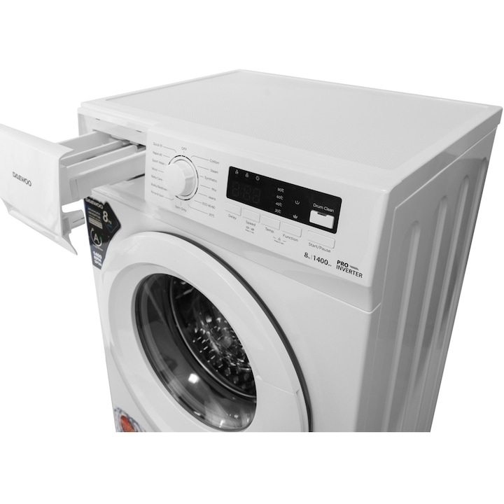 Masina de spalat rufe Slim Daewoo DWD-FV5021-4-Slim, 8 kg, 1400 rpm, Motor inverter, Clasa A, Alb