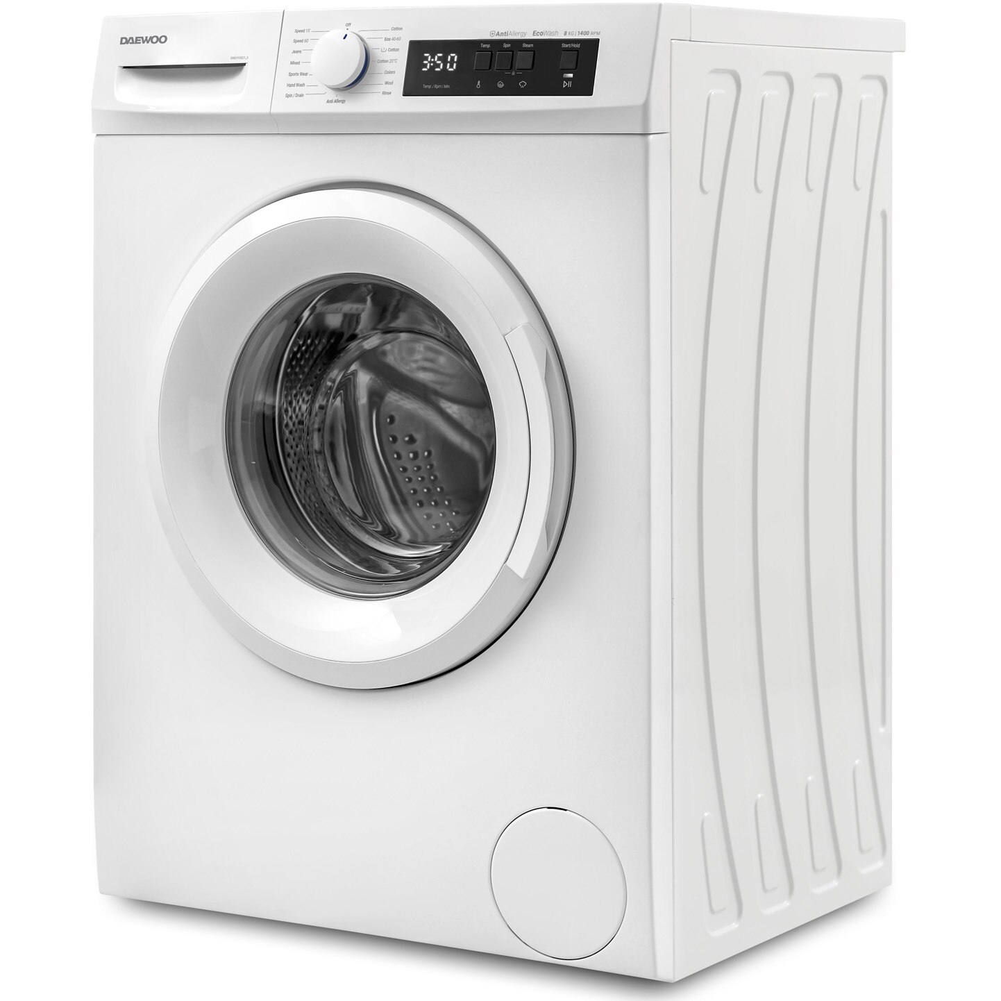 Masina de spalat rufe Daewoo DWD-FV5021-3, 8 kg, 1400 RPM, Clasa A, Motor inverter, Steam Wash, Drum Clean, Alb