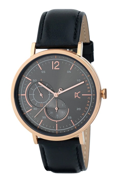 Pierre Cardin, Bőrszíjas kvarc karóra, Aranyszín, Fekete