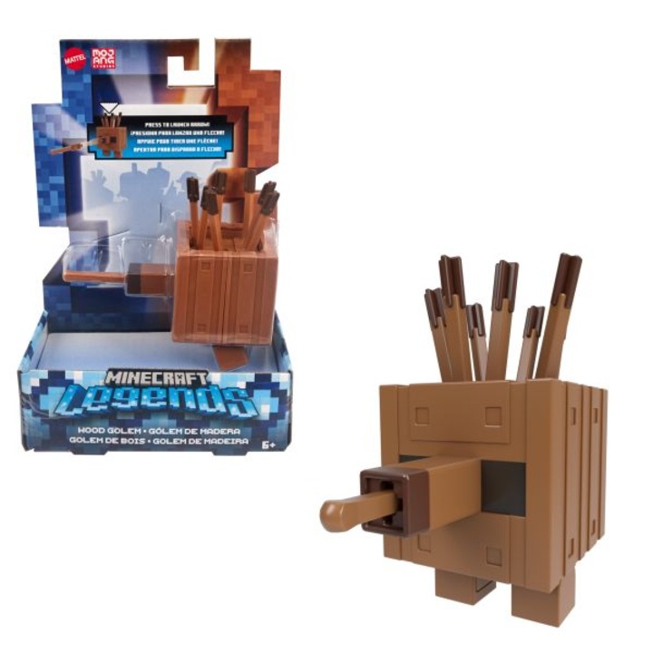 Фигурка Minecraft Legends, Mattel, пластмаса, 8 см, Дървен Голем, Кафяв/Черен