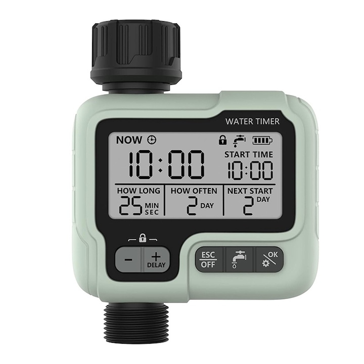 Programator irigare gradina/gazon, BOMSTOM, Afisaj LCD, Senzor de ploaie, 12,5 x 9,8 x 4,9 cm