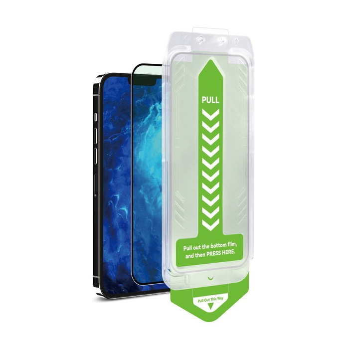 Стъклено фолио със система за монтаж WOZINSKY Premium Glass 9H, съвместимо с iPhone 15 Pro Black